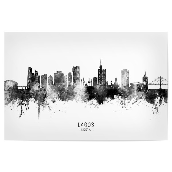 Poster "Lagos Nigeria Skyline BW Text" artboxONE - Städte