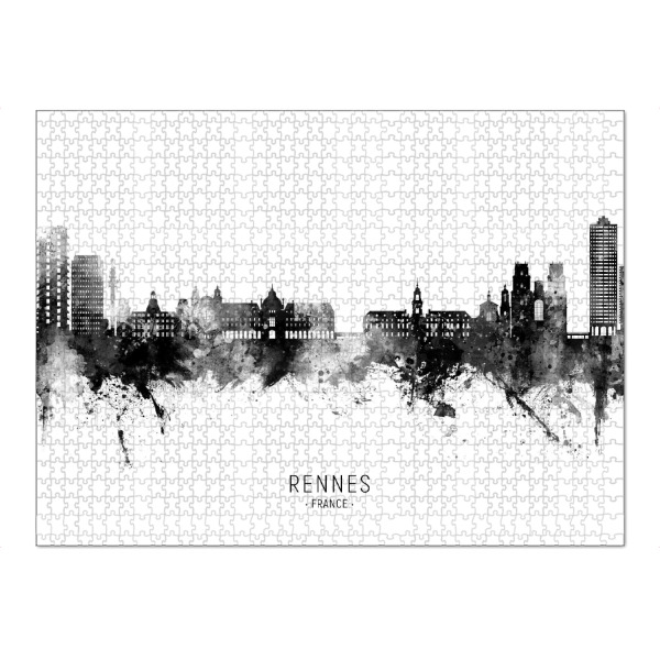 Puzzle Ravensburger "Rennes France Skyline BW Text" artboxONE - Städte,Schwarzweiß