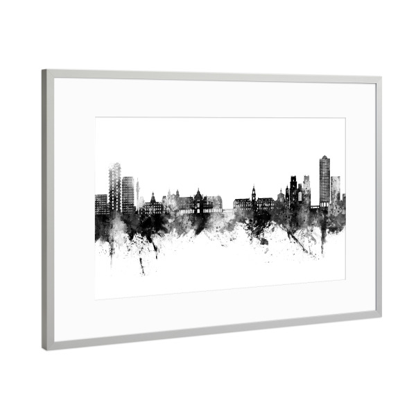 Poster mit Rahmen Silber "Rennes France Skyline Black" artboxONE - Städte