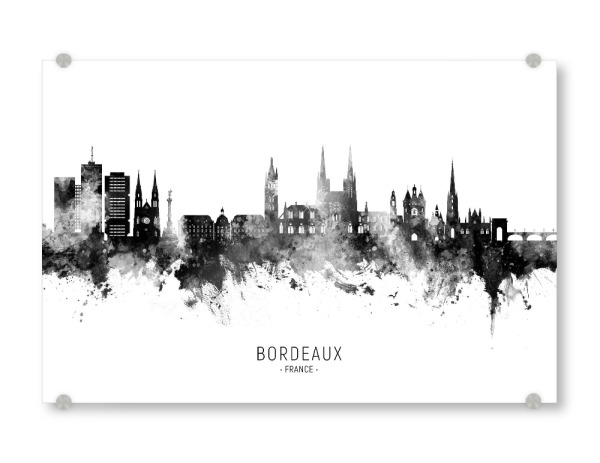 Acrylglasbild "Bordeaux France Skyline BW Text" artboxONE - Städte