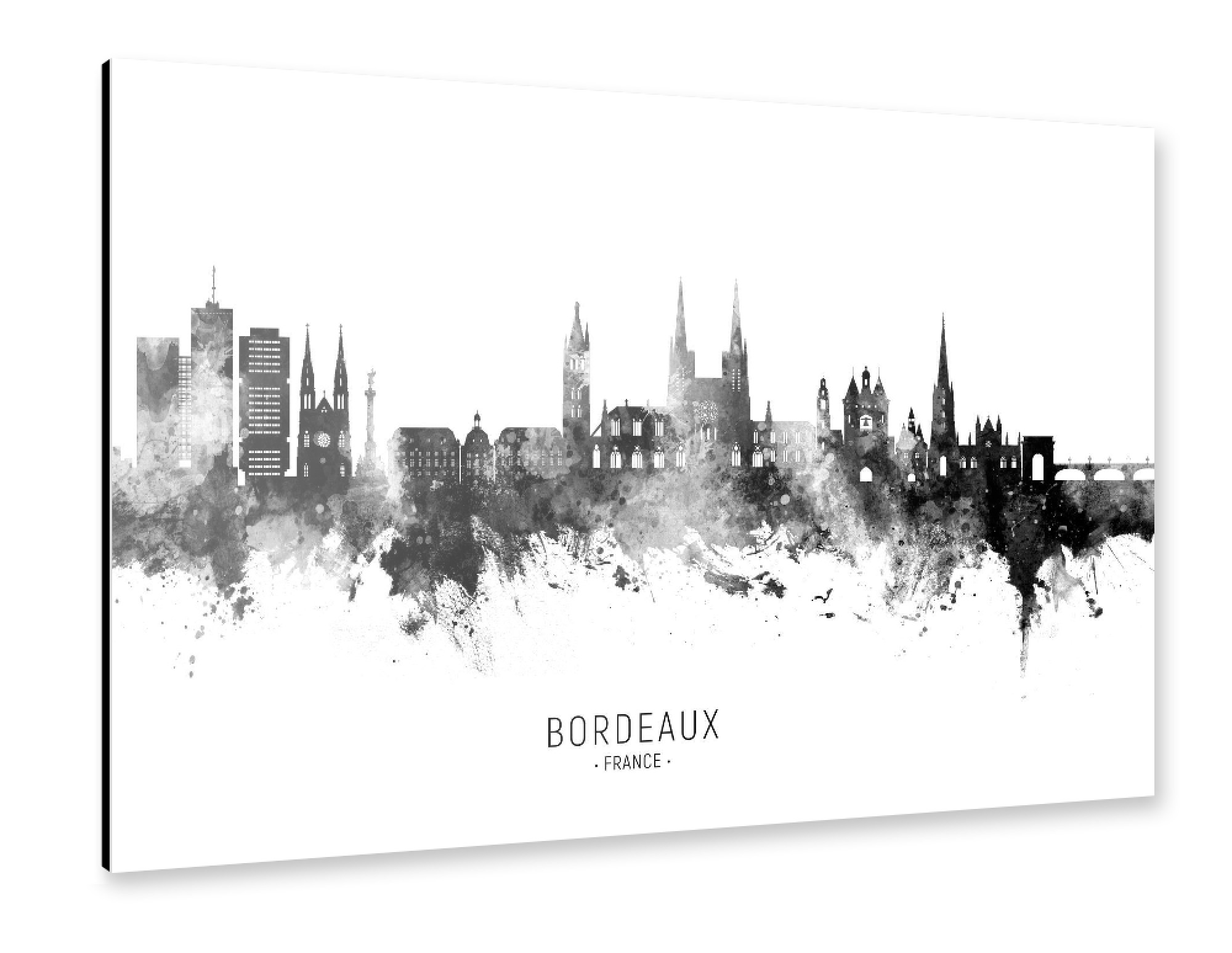 Alu-Dibond "Bordeaux France Skyline BW Text" 30x20 cm artboxONE