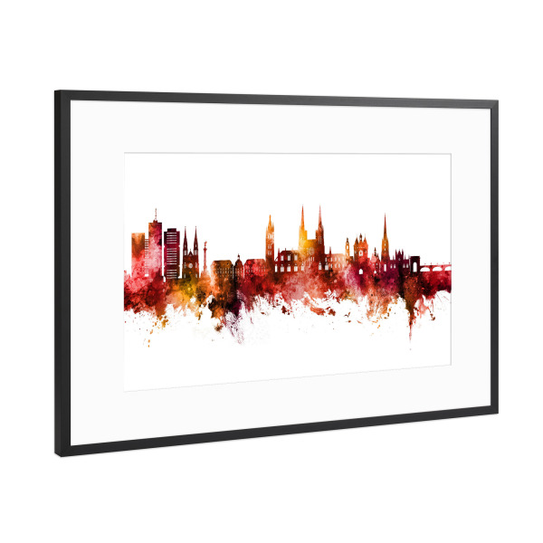 Poster mit Rahmen Schwarz (Metallic) "Bordeaux France Skyline Red" artboxONE - Städte