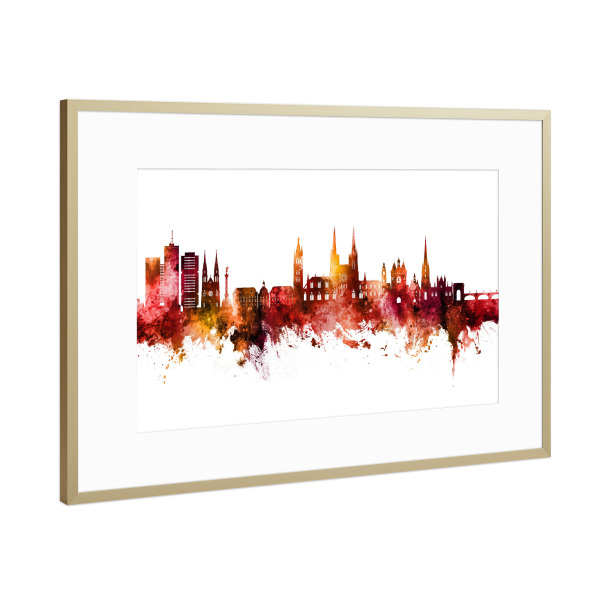 Poster mit Rahmen Gold "Bordeaux France Skyline Red" artboxONE - Städte