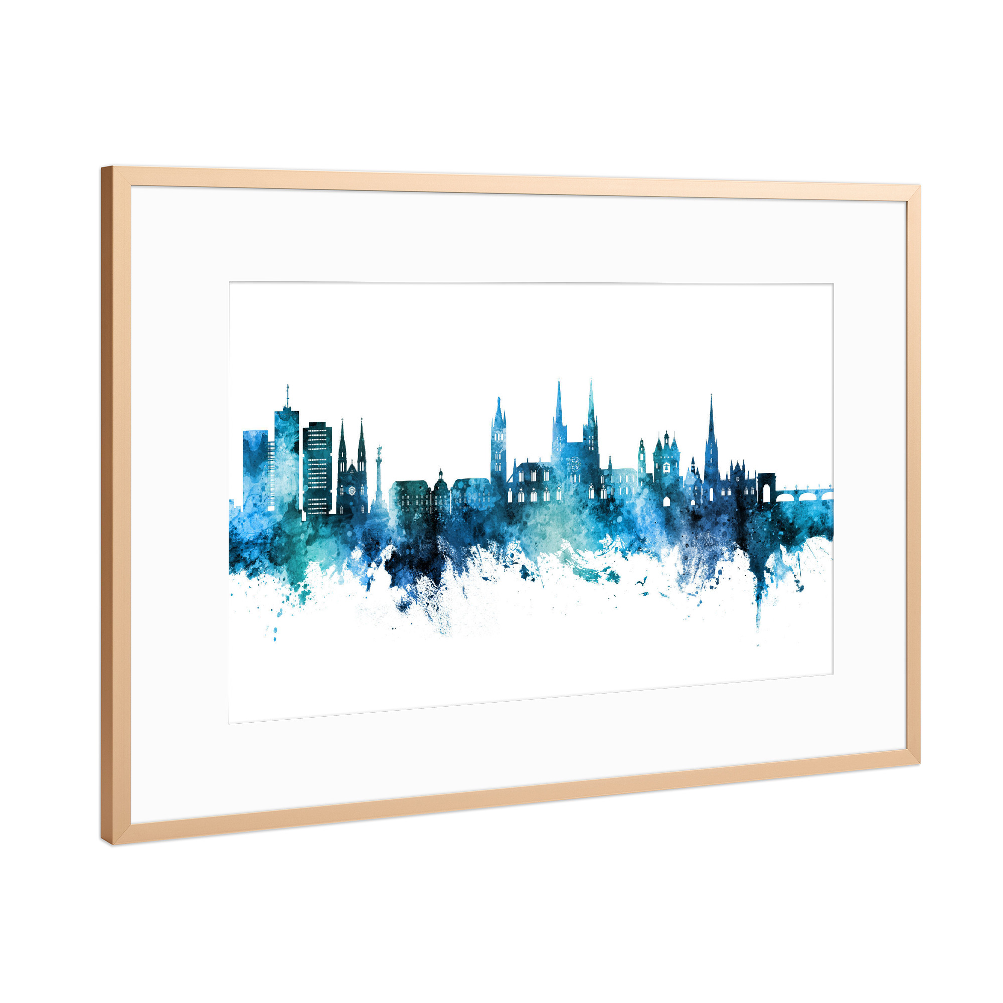 Poster mit Rahmen Kupfer "Bordeaux France Skyline Blue" artboxONE - Städte