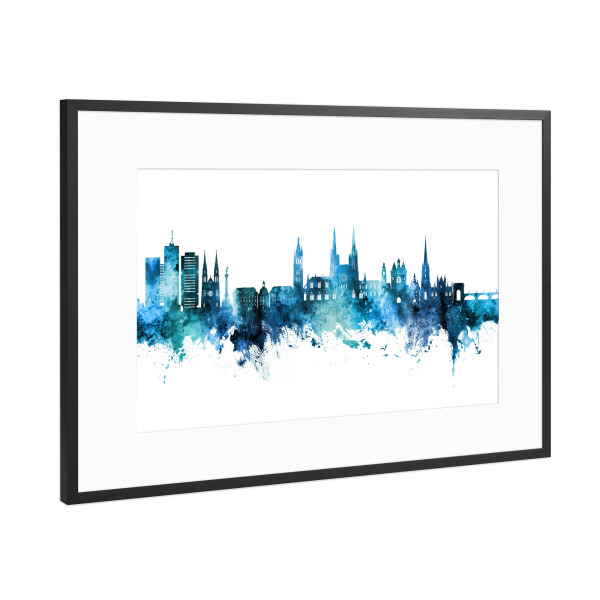 Poster mit Rahmen Schwarz (Metallic) "Bordeaux France Skyline Blue" artboxONE - Städte