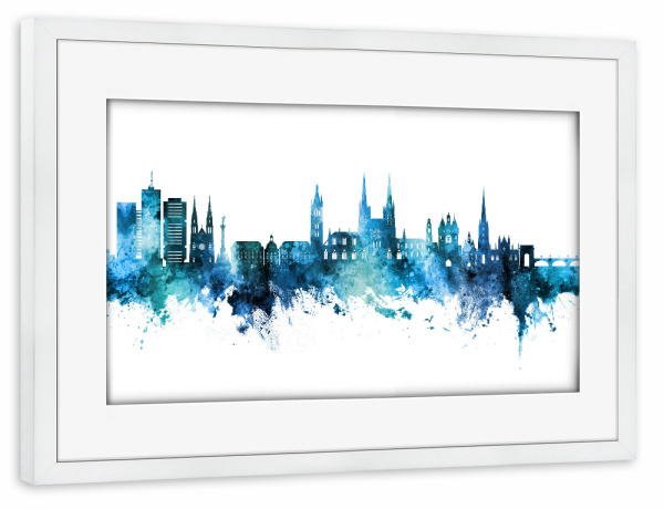Poster mit Rahmen weiß "Bordeaux France Skyline Blue" artboxONE - Städte