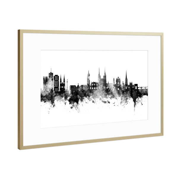 Poster mit Rahmen Gold "Bordeaux France Skyline Black" artboxONE - Städte