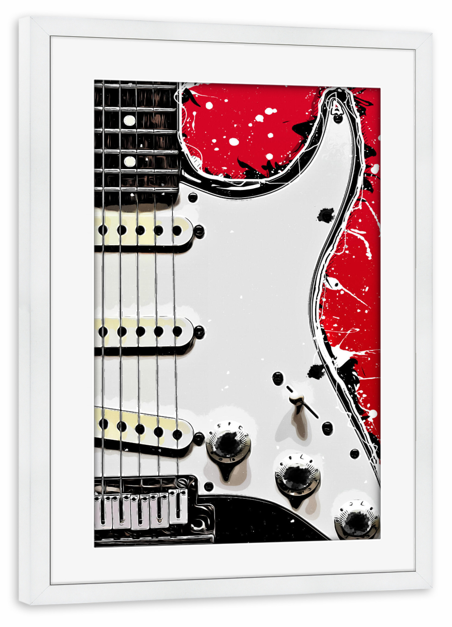 Poster mit Rahmen weiß "White guitar" artboxONE - Musik - Guitar,Guitars,Music,Band,Sound,Jazz,Cartoon,Musik,Gitarre