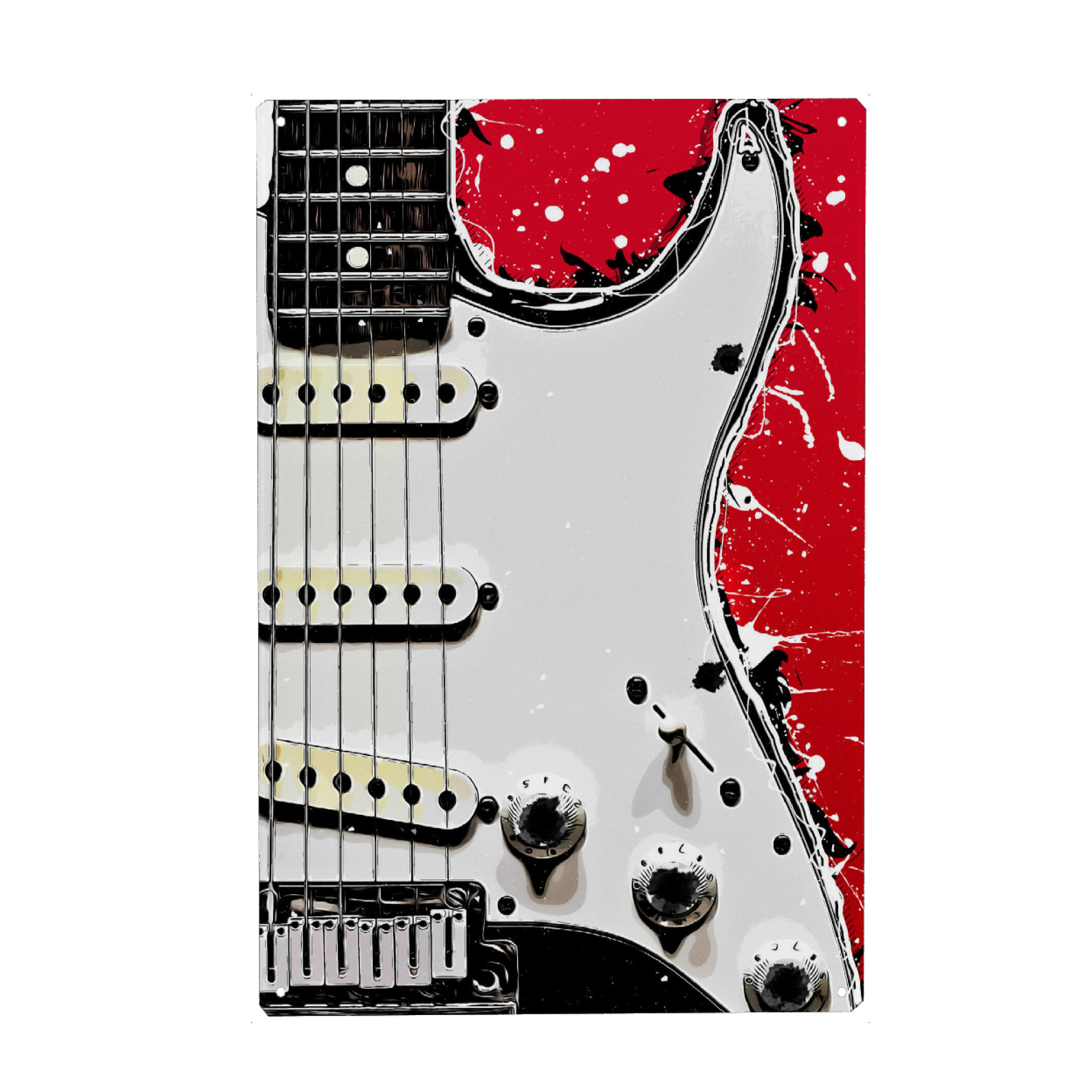 Metall Poster "White guitar" artboxONE - Musik - Guitar,Guitars,Music,Band,Sound,Jazz,Cartoon,Musik,Gitarre - Blechschild