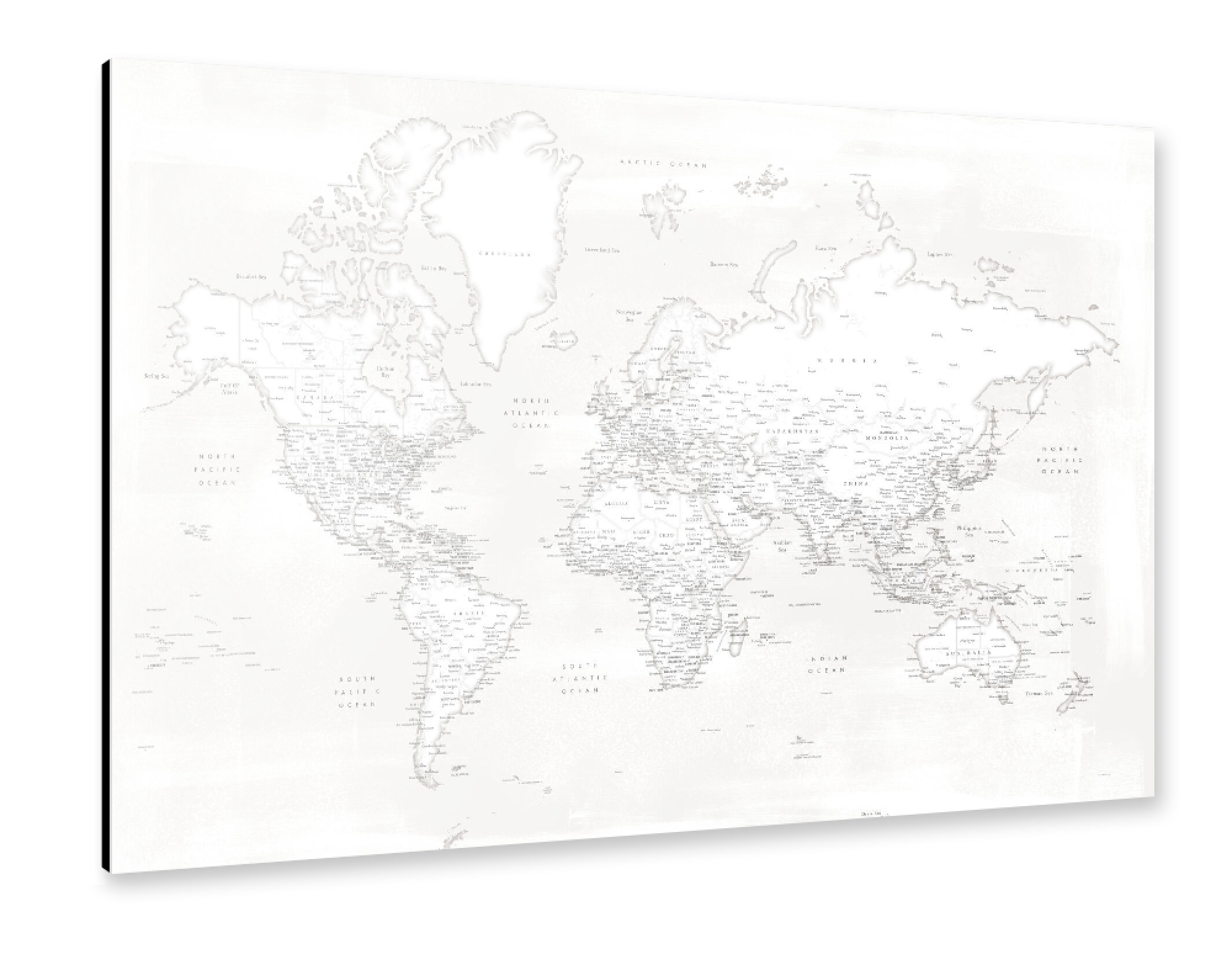 Alu-Dibond "Neutral almost white world map" 75x50 cm artboxONE