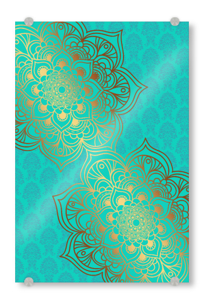 Acrylglasbild "Mandala Dual Gold" artboxONE - Abstrakt - Mandala,Vector,Boho,Yoga,Abstract,Cyan,Gold,Arabic,Indian,Ethnic