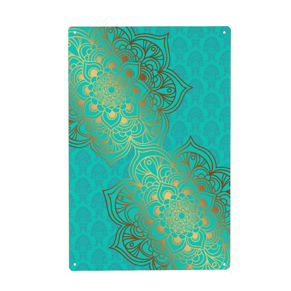 Holzbild "Mandala Dual Gold" artboxONE - Abstrakt - Mandala,Vector,Boho,Yoga,Abstract,Cyan,Gold,Arabic,Indian,Ethnic