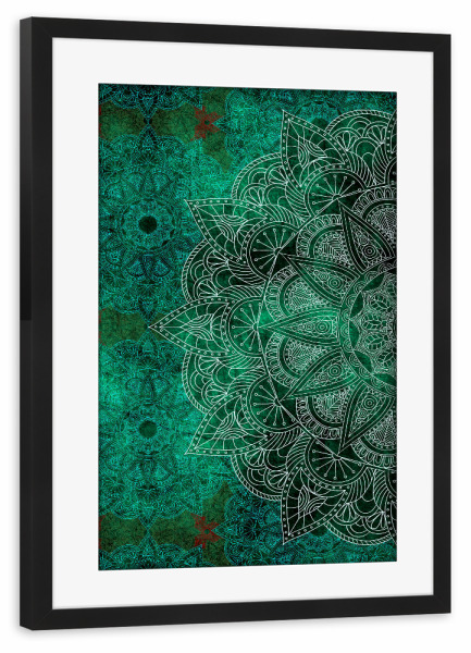 Poster mit Rahmen schwarz "Mandala Jungle" artboxONE - Abstrakt - Mandala,Yoga,Boho,Arabic,Indian,Ethnic,Nature,Jungle,Green,Vector