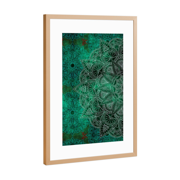 Poster mit Rahmen Kupfer "Mandala Jungle" artboxONE - Abstrakt - Mandala,Yoga,Boho,Arabic,Indian,Ethnic,Nature,Jungle,Green,Vector