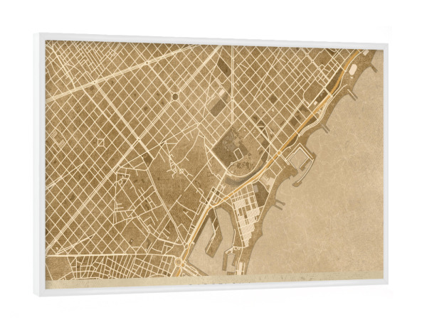 Poster mit weißem Rahmen "Sepia Vintage map of Barcelona" artboxONE - Kartografie - Sepia,Vintage,Map,Barcelona,Distressed,Karte,Spanien,Spain