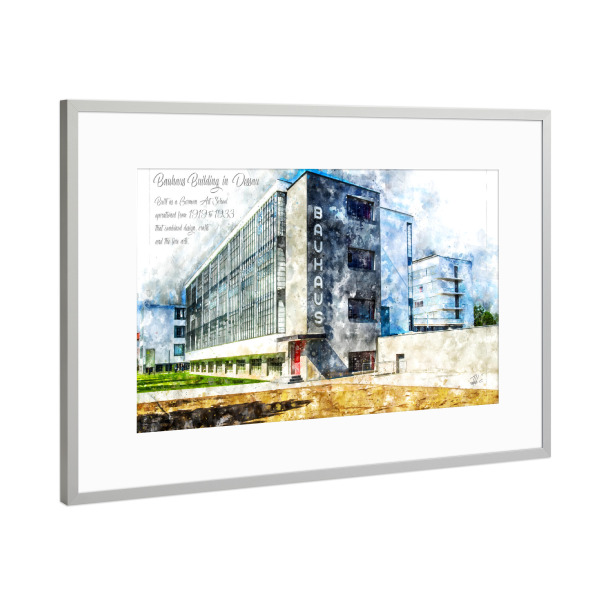 Poster mit Rahmen Silber "Bauhaus Aquarell" artboxONE - Städte,Architektur