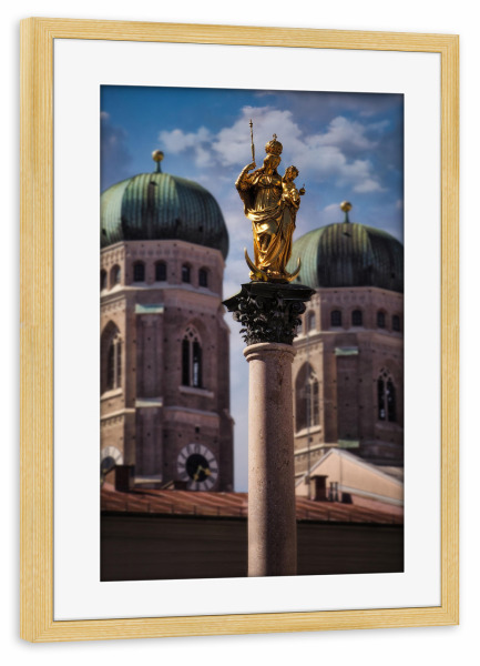 Poster mit Rahmen kiefer "München Marienplatz" artboxONE - Städte,Städte / München,Reise,Architektur