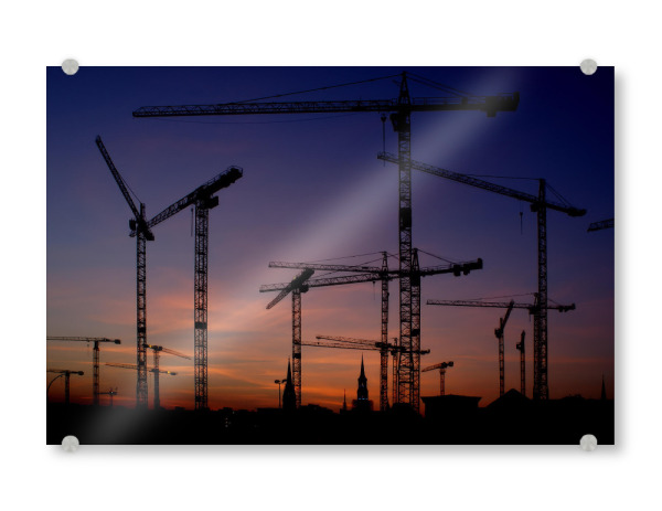 Acrylglasbild "Kranwald im Sundown" artboxONE - Städte,Städte / Hamburg,Reise,Reise / Strand und Meer