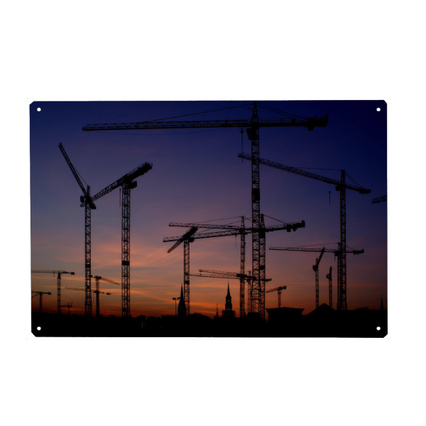 Holzbild "Kranwald im Sundown" artboxONE - Städte,Städte / Hamburg,Reise,Reise / Strand und Meer