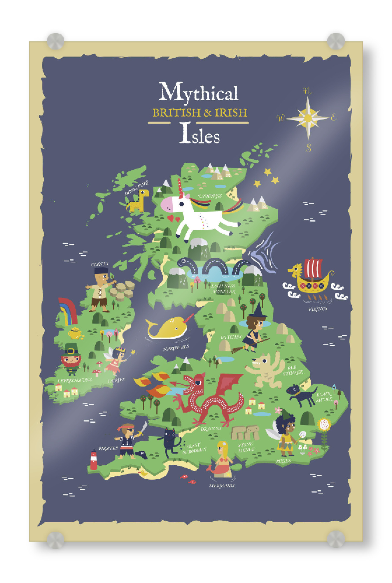 Acrylglasbild "Mythical British & Irish Isles" artboxONE - Für Kinder,Kartografie