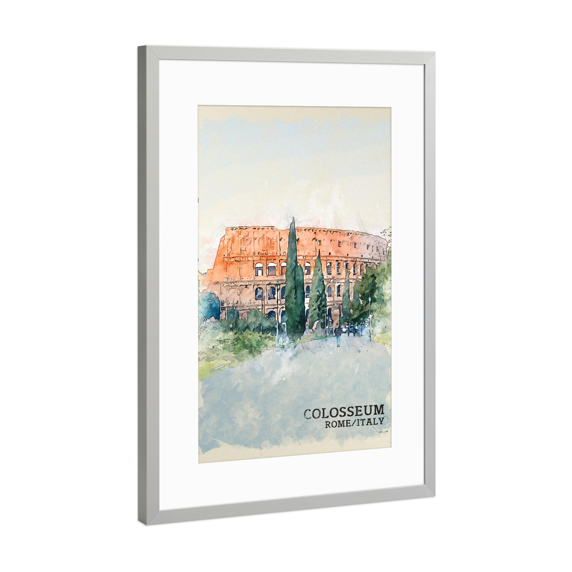 Poster mit Rahmen Silber "Kolosseum Sketch" artboxONE - Architektur