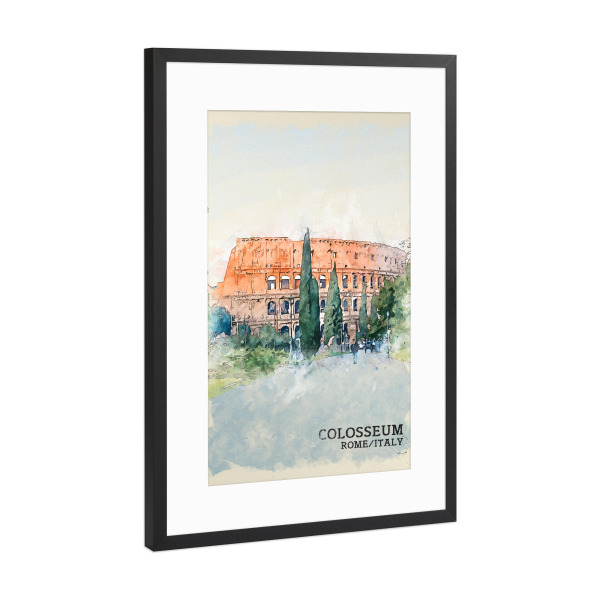 Poster mit Rahmen Schwarz (Metallic) "Kolosseum Sketch" artboxONE - Architektur