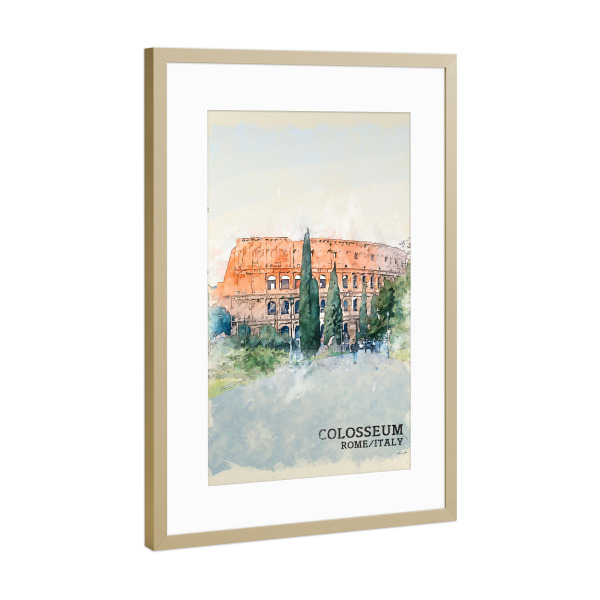 Poster mit Rahmen Gold "Kolosseum Sketch" artboxONE - Architektur