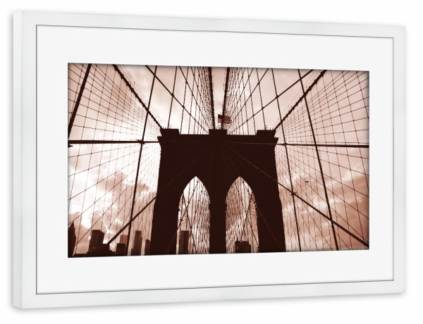 Poster mit Rahmen weiß "Brooklyn Bridge (sepia)" artboxONE - Städte / New York,Reise,Reise / Länder