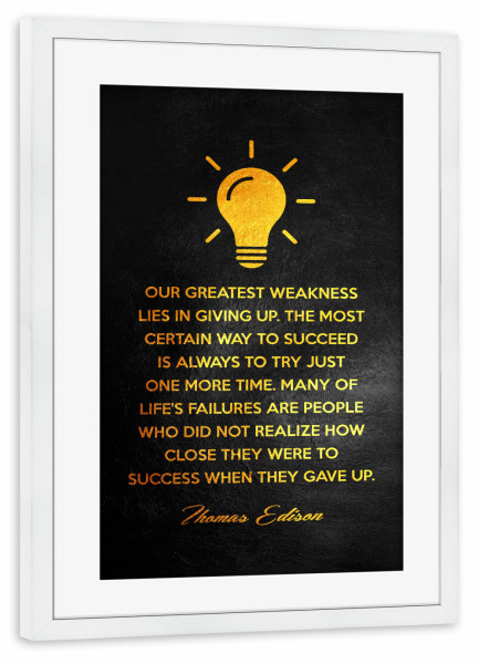 Poster mit Rahmen weiß "Thomas Edison Success Quote" artboxONE - Typografie,Menschen