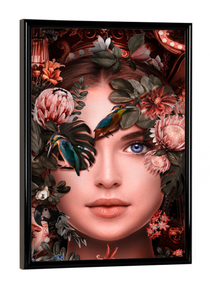 Poster mit schwarzem Rahmen "Woman face Flowers" artboxONE - Natur,Floral,Menschen
