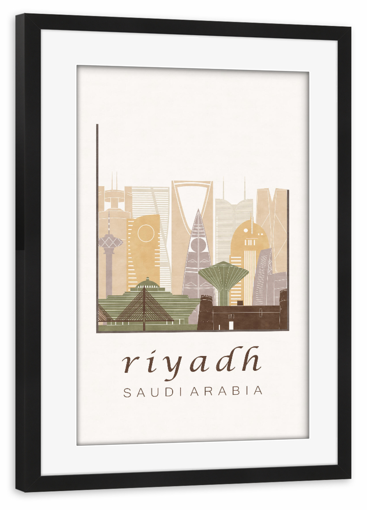 Poster mit Rahmen schwarz "Riyadh skyline rustic" artboxONE - Städte,Reise,Architektur,Kartografie