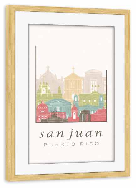 Poster mit Rahmen kiefer "San Juan skyline pastel" artboxONE - Städte,Reise,Architektur,Kartografie