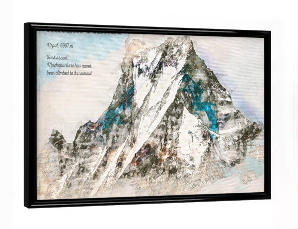 Poster mit schwarzem Rahmen "Machapuchare Mountain" artboxONE - Natur,Reise,Reise / Asien