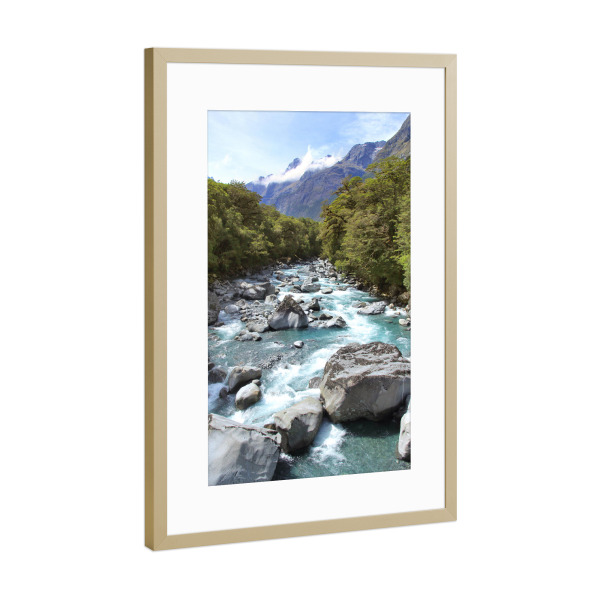 Poster mit Rahmen Gold "Graue Riesen im Fluss" artboxONE - Natur,Reise