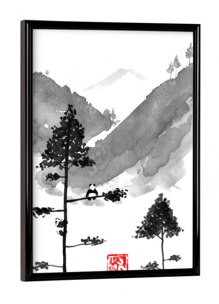 Poster mit schwarzem Rahmen "Pandas dream" artboxONE - Natur,Tiere,Schwarzweiß - Panda,Sumie,Japan,Tree,Sea,Mountain,Berge,Schwarzweiß,Blackandwhite