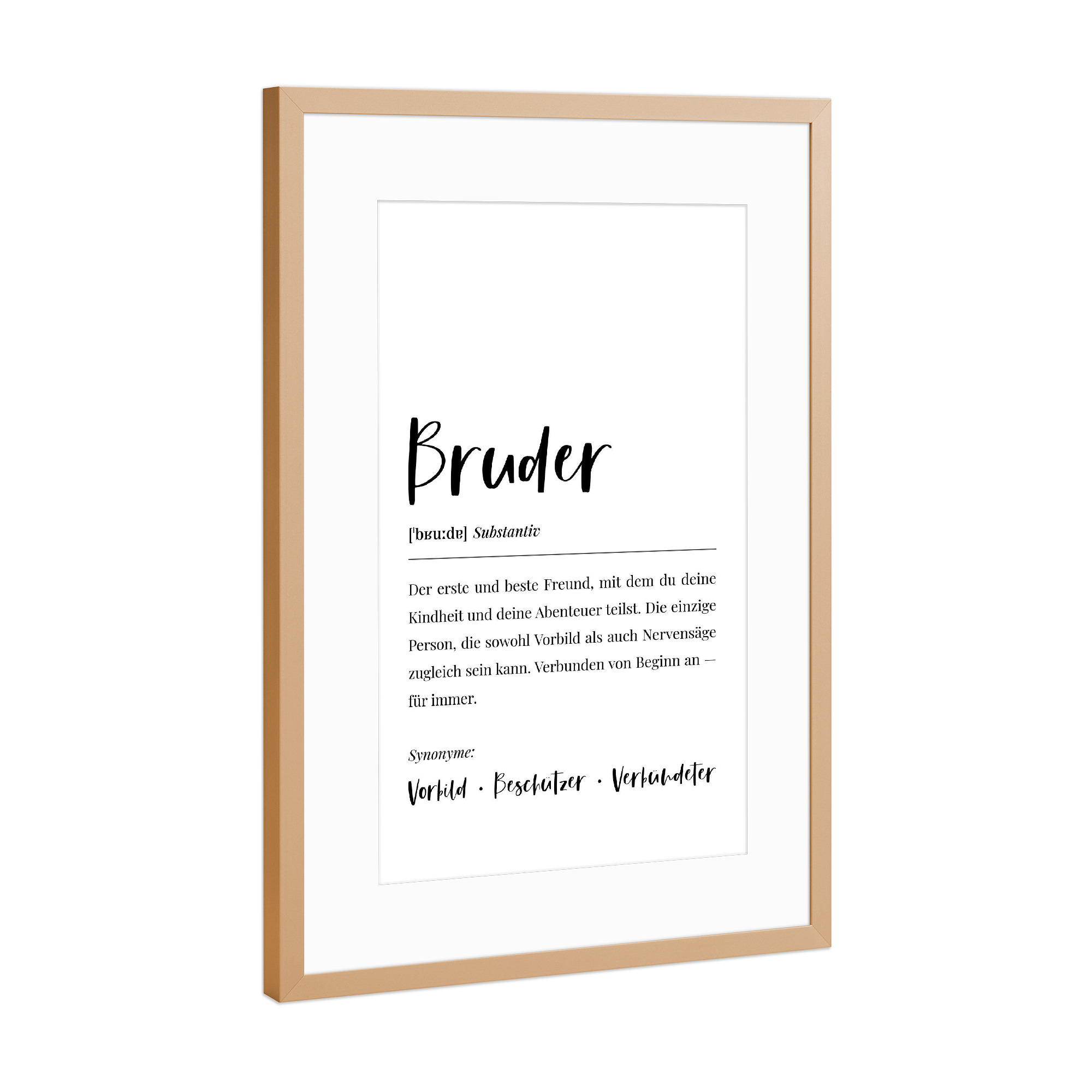 Poster mit Rahmen Kupfer "Bruder Definition Lexikon" artboxONE - Typografie,Menschen,Schwarzweiß
