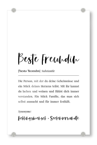Acrylglasbild "Beste Freundin Definition Lexikon" artboxONE - Typografie,Menschen,Schwarzweiß