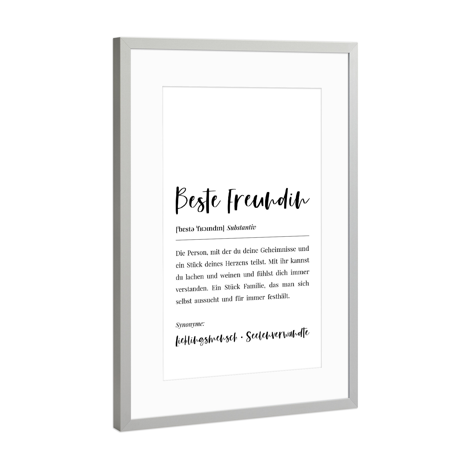 Poster mit Rahmen Silber "Beste Freundin Definition Lexikon" artboxONE - Typografie,Menschen,Schwarzweiß