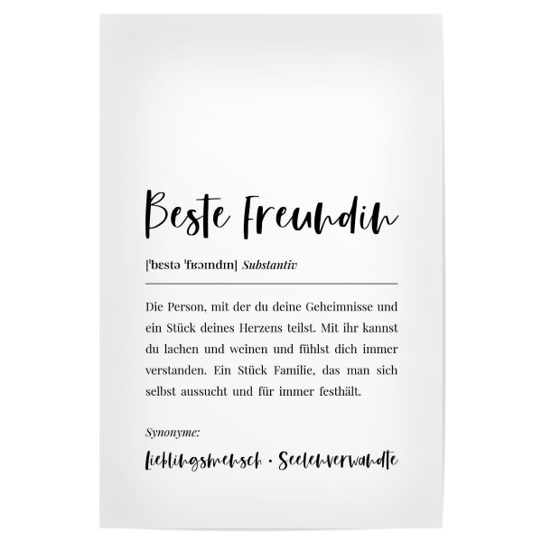 Poster 30x20 cm "Beste Freundin Definition Lexikon" artboxONE - Typografie,Menschen,Schwarzweiß