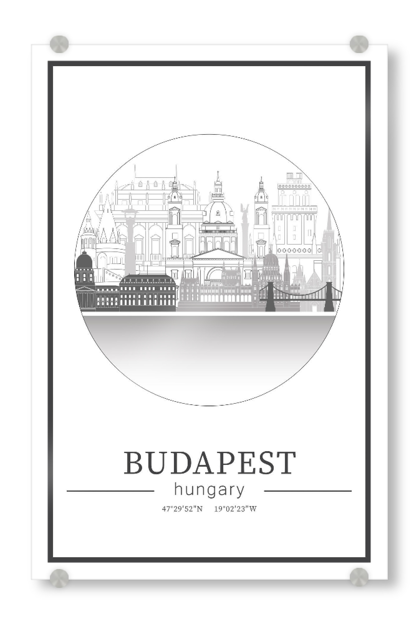 Acrylglasbild "Budapest skyline line art circle" artboxONE - Städte,Reise,Architektur,Städte / Budapest,Kartografie