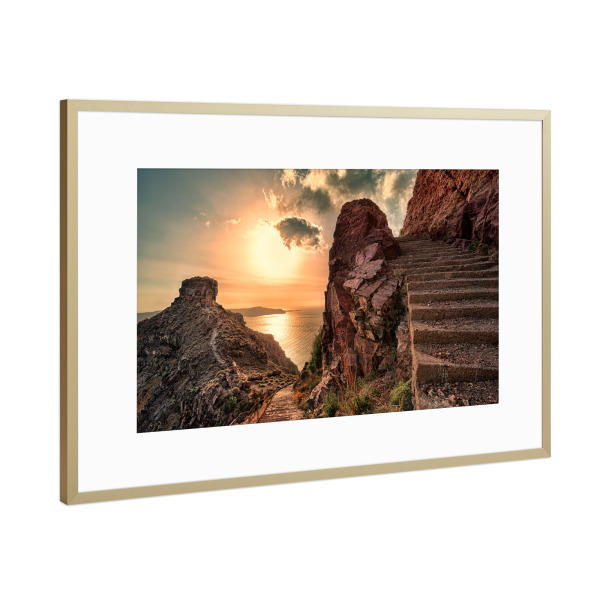 Poster mit Rahmen Gold "Skaros Felsen - Santorini" artboxONE - Natur,Reise,Reise / Strand und Meer