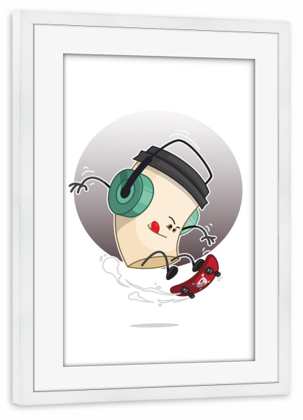 Poster mit Rahmen weiß "Coffee Skater" artboxONE - Für Kinder,Essen & Trinken,Comic,Musik,Sport