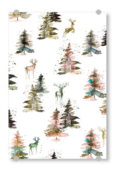 Acrylglasbild "Winter Deers Forest Scandi Green" artboxONE - Natur,Tiere