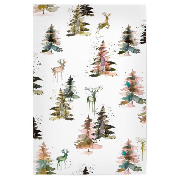 Poster "Winter Deers Forest Scandi Green" artboxONE - Natur,Tiere