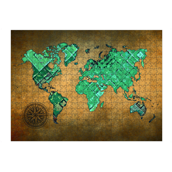 Puzzle Ravensburger "World map green and brown cartoon" artboxONE - Reise,Kartografie