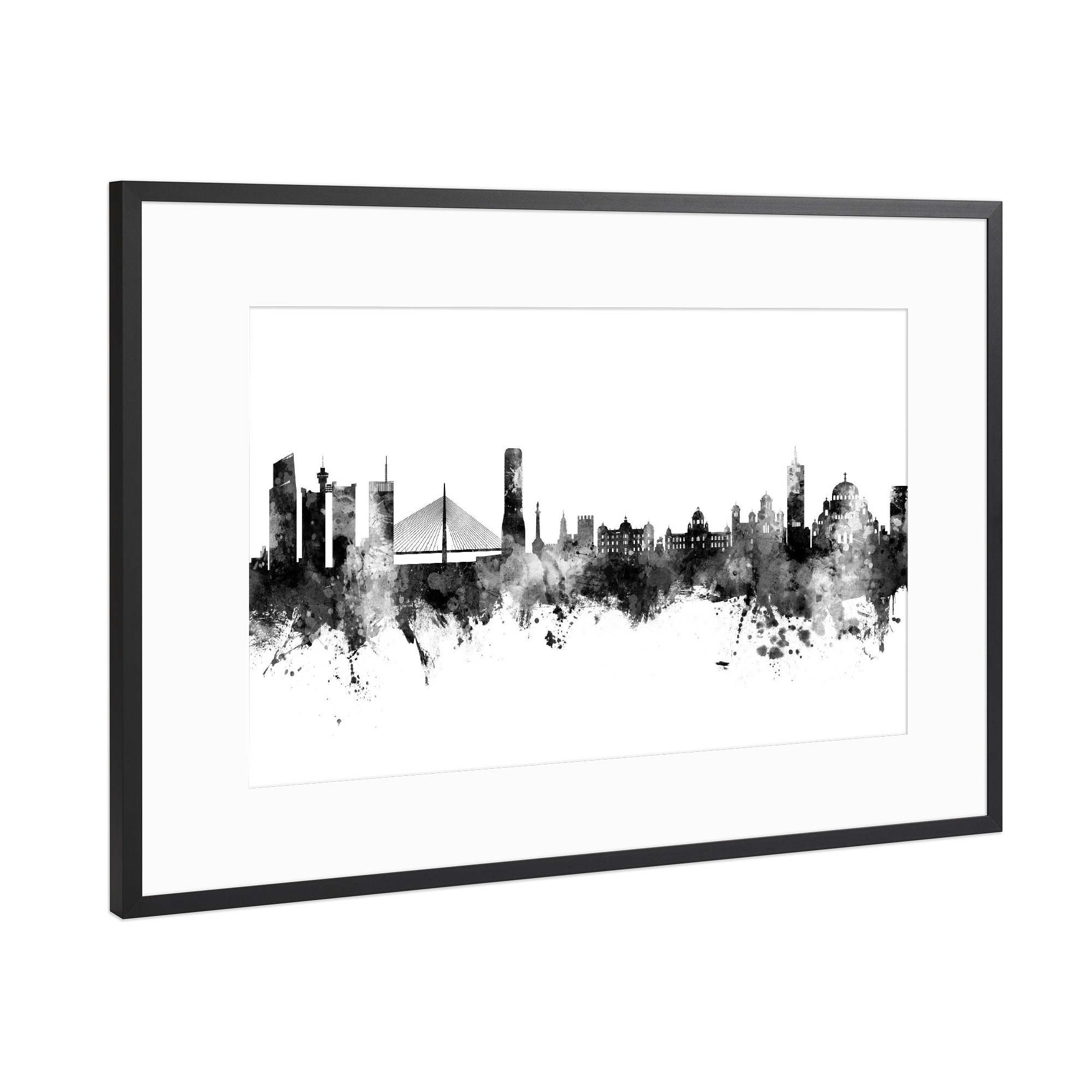 Poster mit Rahmen Schwarz (Metallic) "Belgrade Serbia Skyline Black" artboxONE - Städte,Schwarzweiß