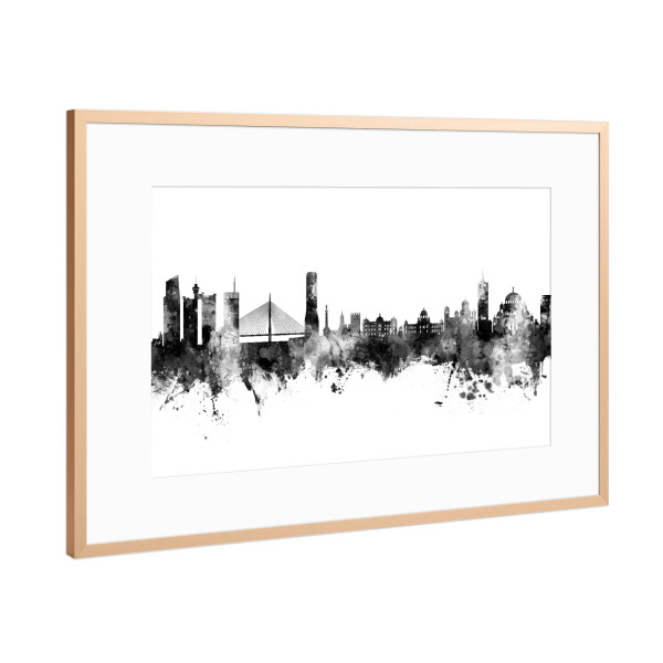 Poster mit Rahmen Kupfer "Belgrade Serbia Skyline Black" artboxONE - Städte,Schwarzweiß