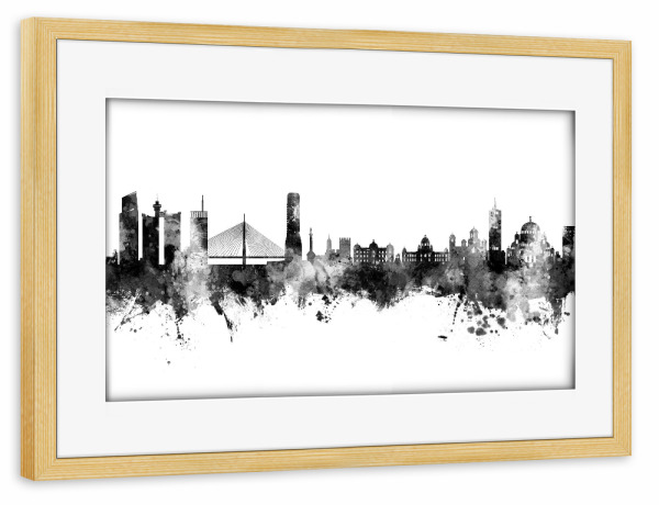 Poster mit Rahmen kiefer "Belgrade Serbia Skyline Black" artboxONE - Städte,Schwarzweiß