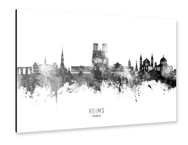 Alu-Dibond "Reims France Skyline BW Text" 30x20 cm artboxONE