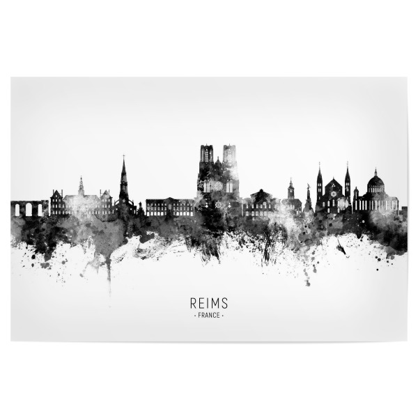 Poster 30x20 cm "Reims France Skyline BW Text" artboxONE - Städte,Schwarzweiß